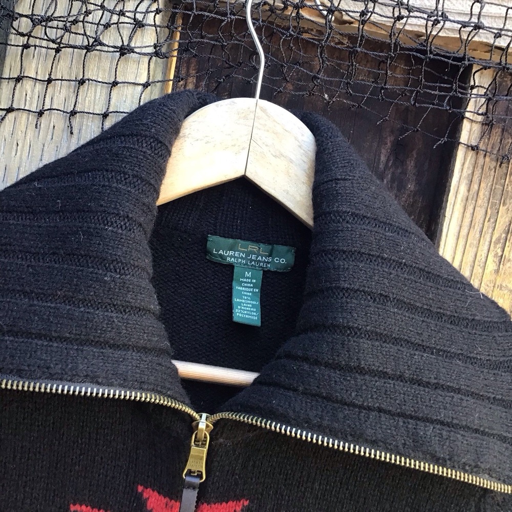 Lauren Jeans Co Ralph Lauren Women's Medium Black Southwestern Full Zip Sweater - Picture 5 of 8